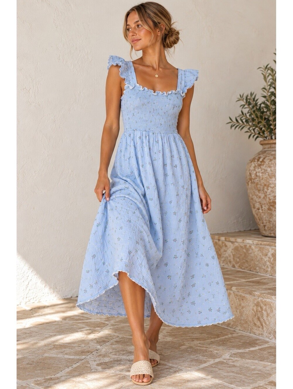 Dondolo light blue smocked midi dress